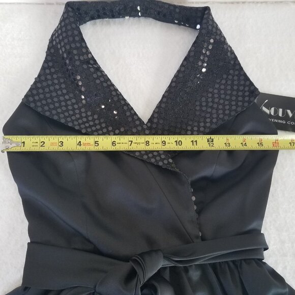 Nouveau Black Satin Halter Cocktail Wrap Dress Sequins SIZE 4 Evening Collection - Picture 4 of 16